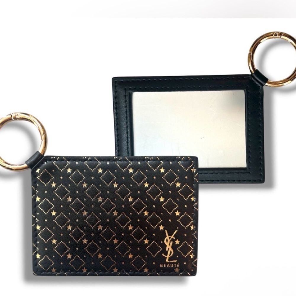 YSL Yves Saint Laurent Beaute Card Mirror w/ Key Ring Black/Gold Novelty GWP